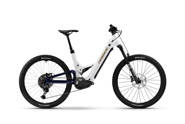 vttae tout-suspendu Haibike AllTrail 8 Low coloris blanc bleu or